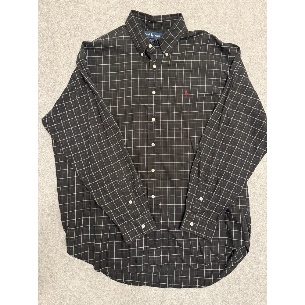 Polo Ralph Lauren Blake Men's XL Black Plaid Windowpane Button Down Shirt